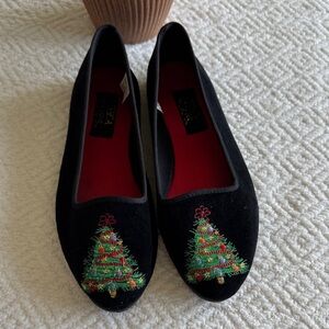 Jessica Stevens Holiday Black Embroidered Loafers Size 7 1/2